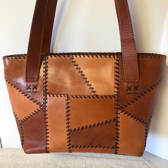 PATRICIA NASH Nevoso Patchwork Whip Stitch Leather Purse Double Zip Tote Bag - Picture 2 of 14